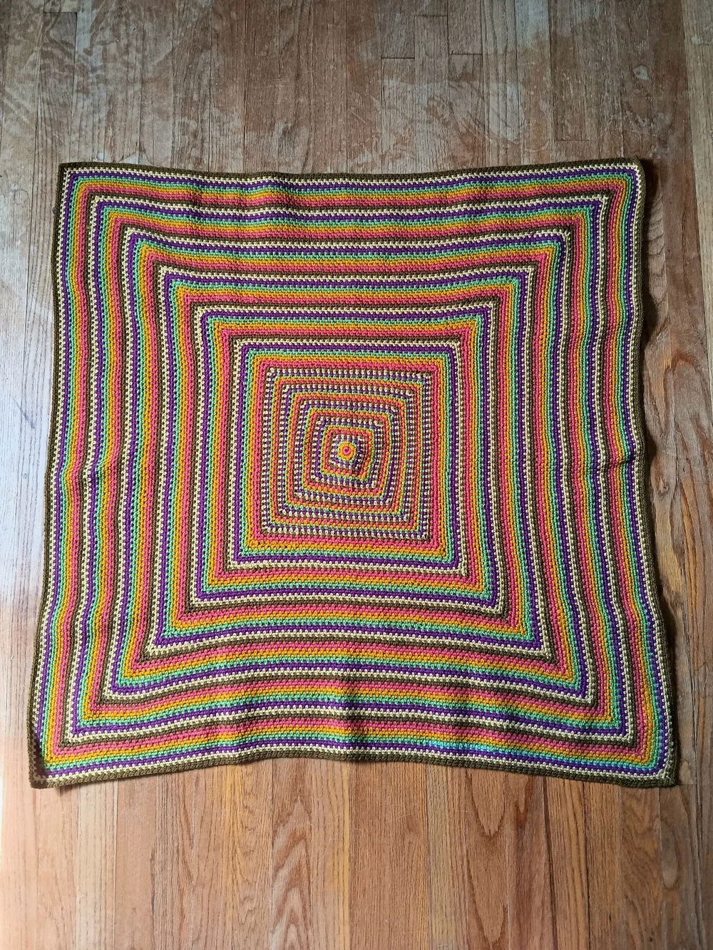 Handmade Multicolor Jeweltones Hand Crocheted Square Afghan Blanket 39